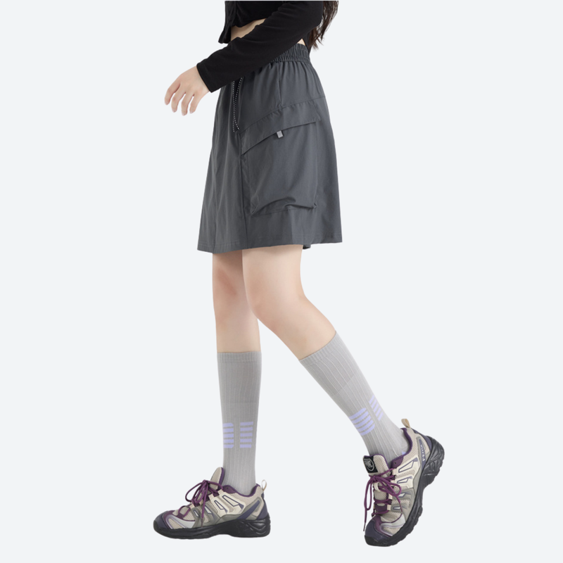 Women's quick-dry hiking skirt with inner shorts - gray cargo skort with built-in shorts, for hiking and trail walking