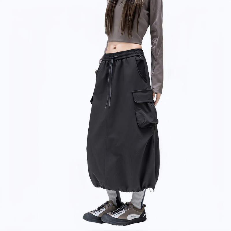 Water-repellent cargo long skirt PFOS PFOA free - black cargo long skirt on women, for daily commute and office