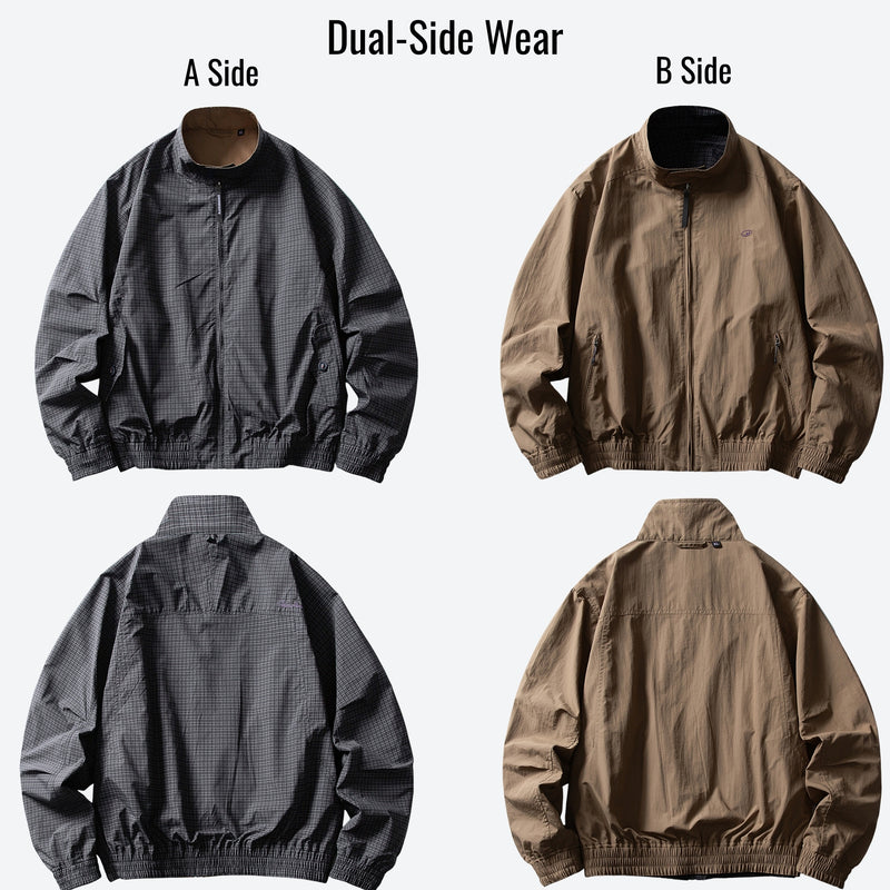 Breathable dual-side wear ski jacket with elastic hem - black tan, for skiing and snowboarding