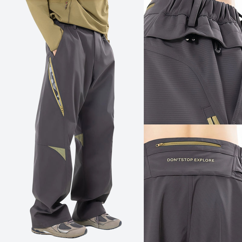 Breathable quick-dry trail pants with cargo pockets - black cargo hiking pants with purple accents, for warm-weather trekking