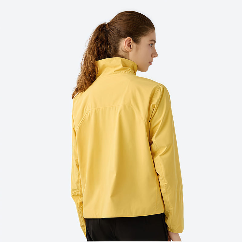 Women's slim fit windproof softshell ski jacket - yellow softshell jacket, for hiking and trail walking