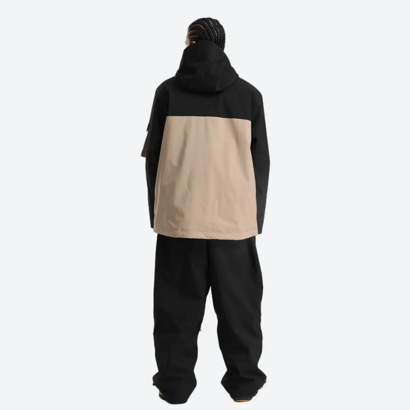Men's colorblock ski pullover set - black and tan colorblock jacket with black pants, for resort and street wear
