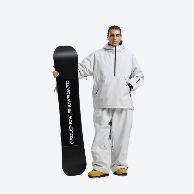 Men's 2-layer snowboard anorak and wide-leg pants - light gray jacket with light gray pants, for skiing and snowboarding