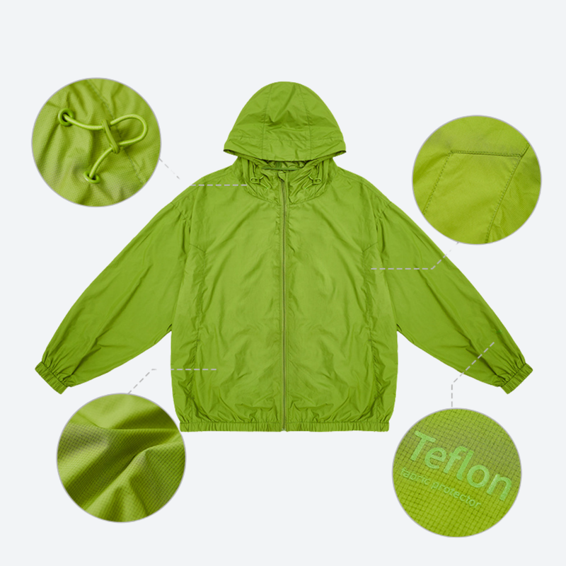 Waterproof sun protection jacket UPF50 - neon green waterproof sun jacket, for cycling and commuting