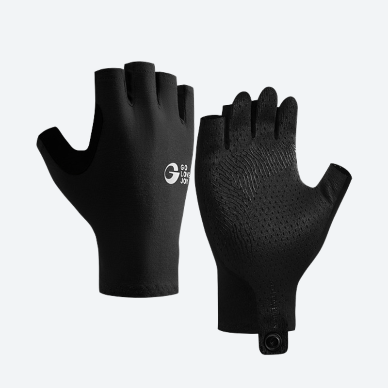 Merino wool full finger and half finger hiking gloves - merino wool half finger hiking gloves pair, black pair view