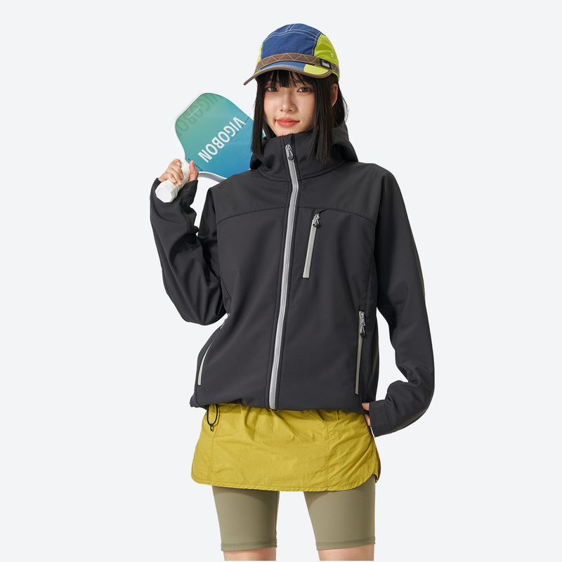 Unisex waterproof softshell jacket with fleece lining - charcoal black softshell jacket, for skiing and snowboarding