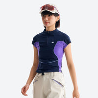 
                  
                    Women's quick-dry tee with UV protection - navy purple quick-dry tee with slimming panels, for running and outdoor workouts
                  
                