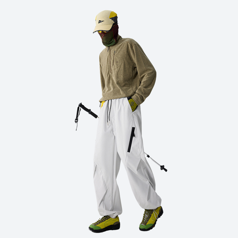 Unisex detachable liner insulated pants for winter - white down pants with olive top and cap, for cold-weather winter sports