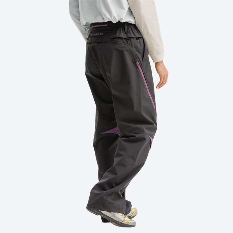 Lightweight water-repellent hiking pants with reflective prints - black cargo hiking pants with purple accents