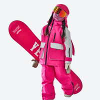 
                  
                    Kids snowboard jacket bibs and pants combo - pink white kids set, for family resort trips
                  
                