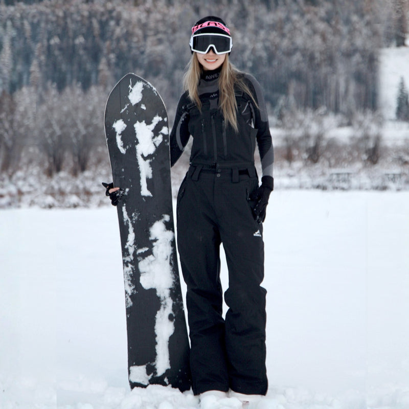 Breathable 3-layer ski bibs with cross-back straps - black bib pants with black top, for skiing and snowboarding