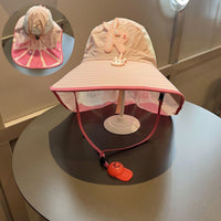 
                  
                    Foldable kids sun hat with cartoon neck flap - beige and pink kids sun hat with neck flap, for camping and outdoor weekends
                  
                