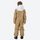 Kids breathable 2-layer jumpsuit ski suit - tan kids one-piece snow suit, on-model back view, for cold-weather winter sports