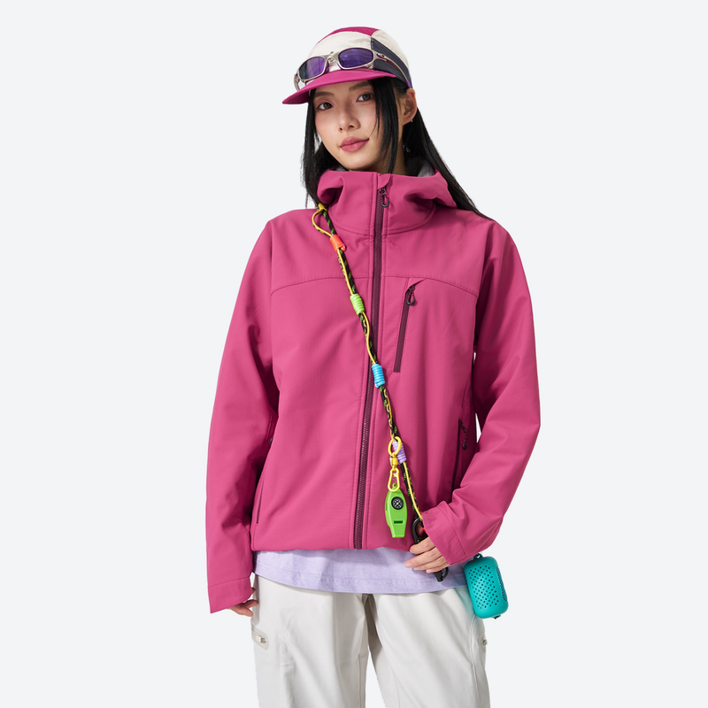 Unisex fleece-lined softshell snowboard jacket - pink softshell jacket, for powder days and winter commute