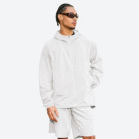 
                  
                    Coolmax sun jacket UPF50 with hood - white coolmax sun jacket on men, front standing view, for cycling and commuting
                  
                