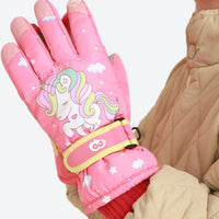 
                  
                    Kids' full finger snow gloves with cartoon print - pink unicorn print kids snow gloves, for resort ski days
                  
                