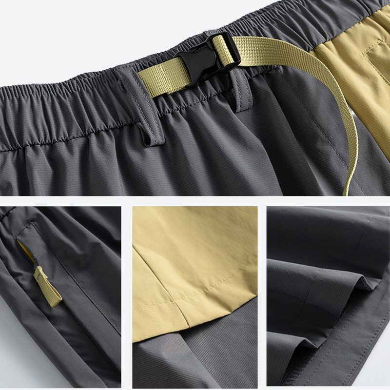 Color-block outdoor long skirt with drawstring waist - gray lime color-block long skirt, for daily commute and office