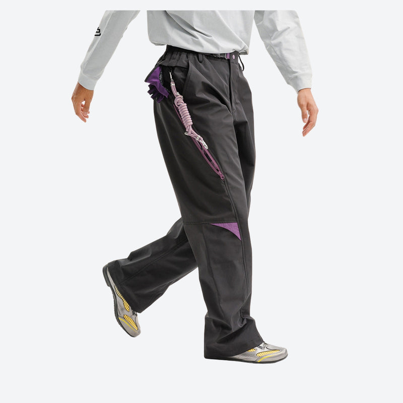 Breathable quick-dry trail pants with cargo pockets - dark gray cargo hiking pants with white top, stride walking view