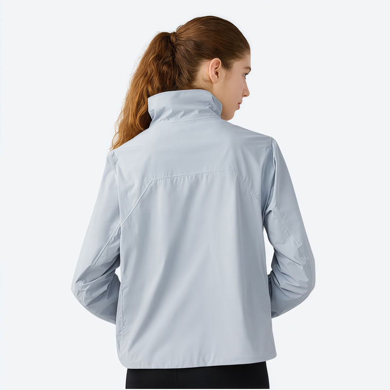 Women's fleece softshell jacket with stand collar - light blue softshell jacket, for spring autumn and winter wear