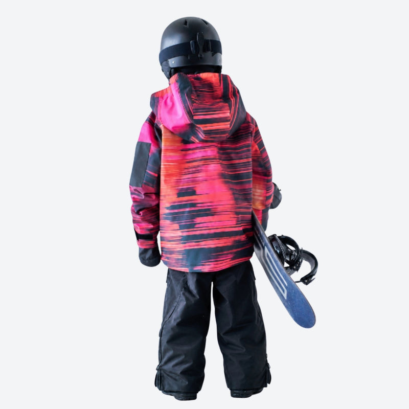 Kids waterproof 2L print snow anorak and pants - red print kids set, for snow play and winter commute