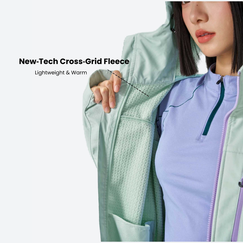 Unisex waterproof softshell jacket with fleece lining - mint green, for powder days and winter commute
