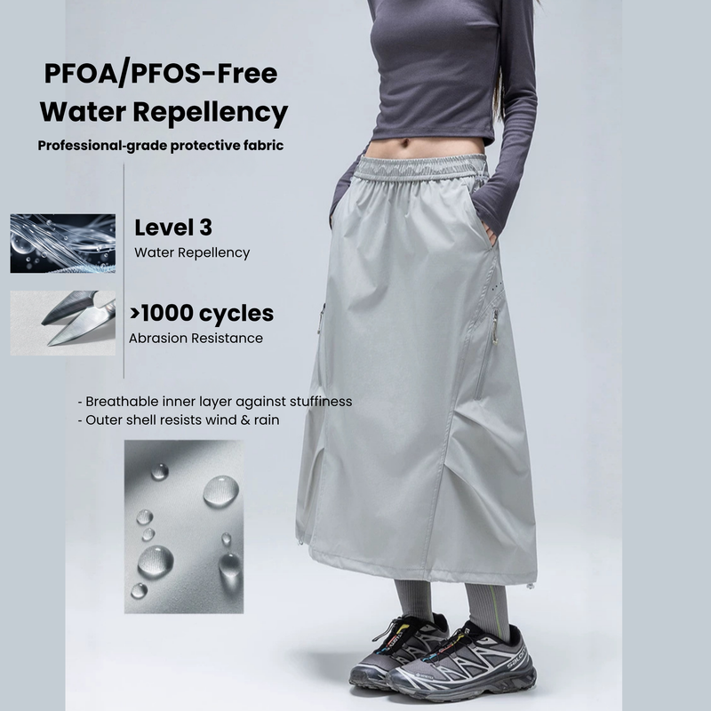Versatile two-way wear water-repellent skirt - light gray water-repellent long skirt, for daily commute and office