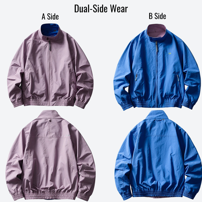Breathable dual-side wear ski jacket with elastic hem - pink blue, for cold-weather outdoor wear