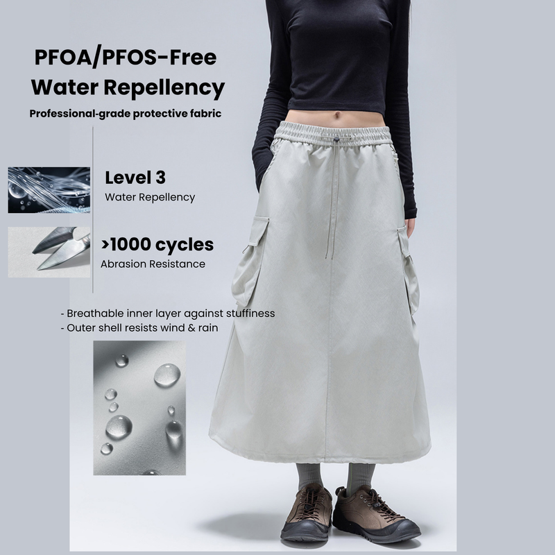 Water-repellent cargo long skirt PFOS PFOA free - light gray cargo long skirt, for camping and outdoor weekends