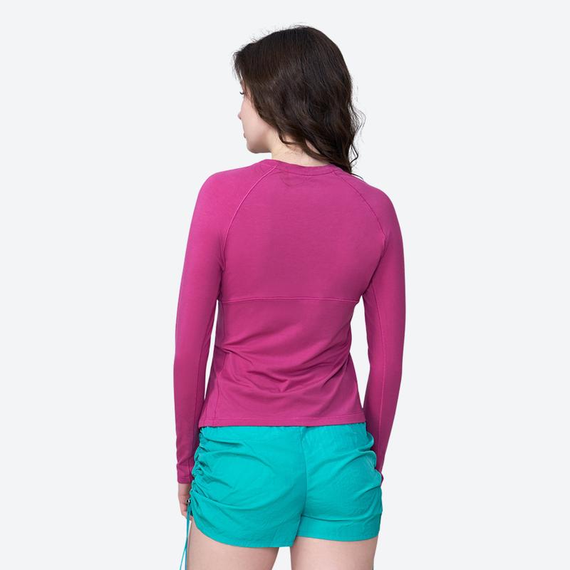Women's seamless merino wool base layer top - rose pink merino wool quick-dry long-sleeve, for layering in cool weather