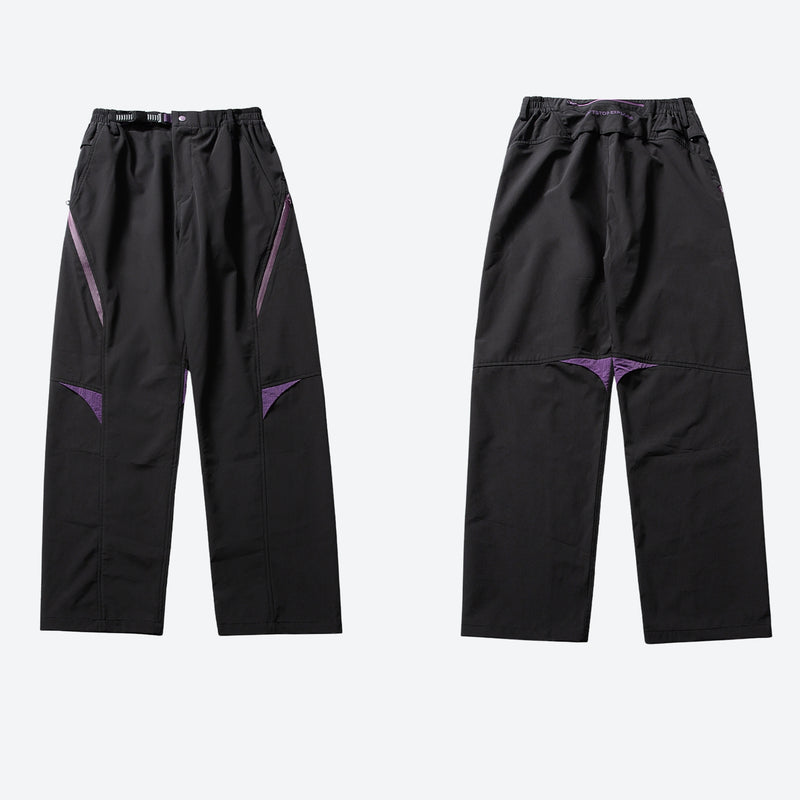 Unisex water-repellent cargo hiking pants - black cargo hiking pants with purple accents, for travel and daily commute