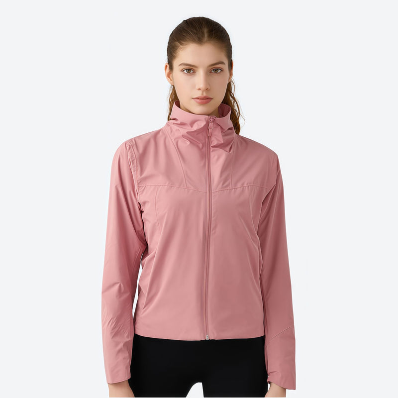 Women's slim fit windproof softshell ski jacket - pink softshell jacket, on-model front view, for cold-weather outdoor wear