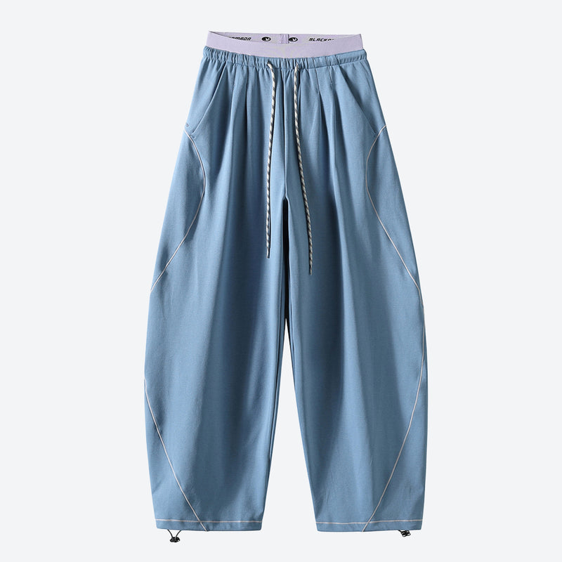 Breathable knit trail pants with cuffed hem - dusty blue knit cargo pants, back product view, for warm-weather trekking