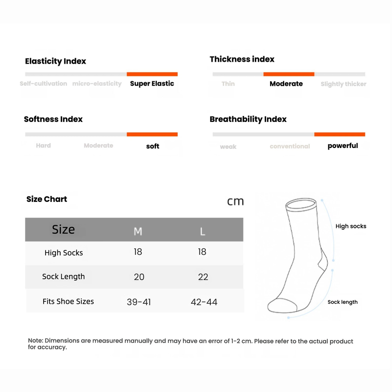 Men's cushioned merino wool trekking socks - merino wool hiking socks, size chart infographic, for skiing and snow days