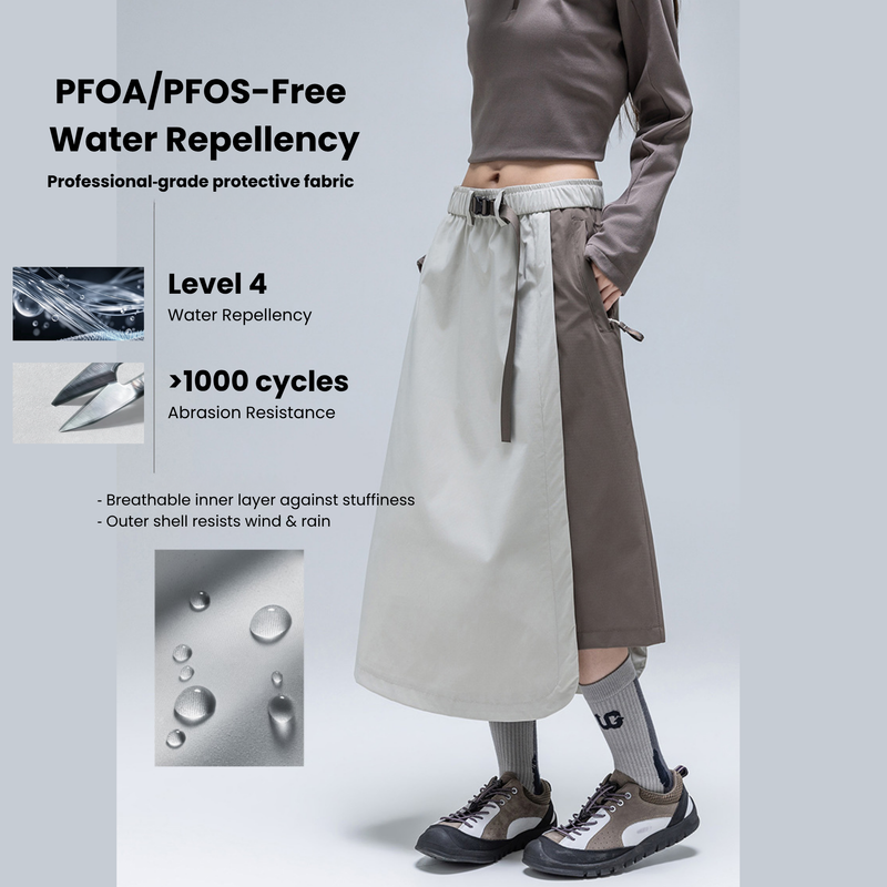 Water-repellent color-block long skirt PFOS PFOA free - light gray brown color-block long skirt