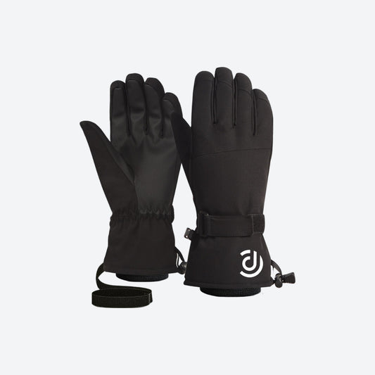 Water-repellent ski gloves in prints and solids - black touchscreen snow gloves, pair front view, for snow sports weekends