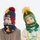 Knitted kids beanie facemask combo for snow days - dinosaur print kids beanie with facemask on two kids, worn pair view