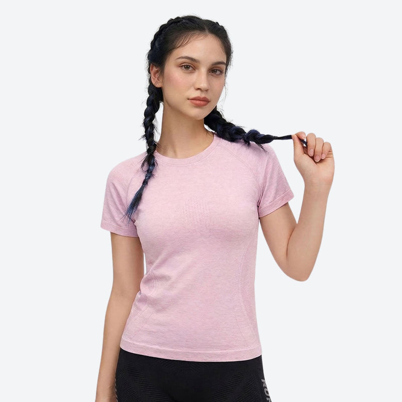 Breathable merino wool base layer top for outdoor - pink merino wool baselayer tee on women, for hiking and trail walking