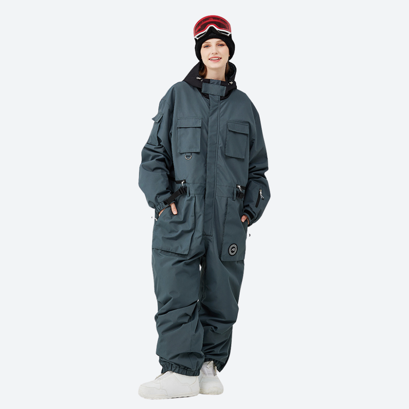 Unisex waterproof 2L one-piece snow suit - dark gray one-piece suit, for resort and street wear