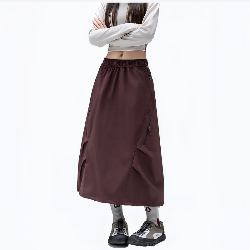 Versatile two-way wear water-repellent skirt - wine red water-repellent long skirt on women, for travel and city walks