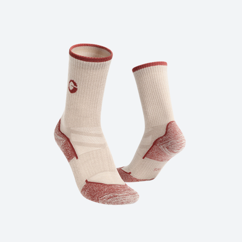 Women's cushioned merino wool trekking socks - cream pink merino wool hiking socks pair, pair product view