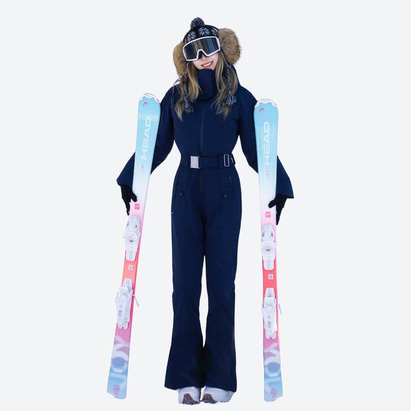 Women's waterproof 3L one-piece snow suit - navy one-piece snow suit, for resort and backcountry days