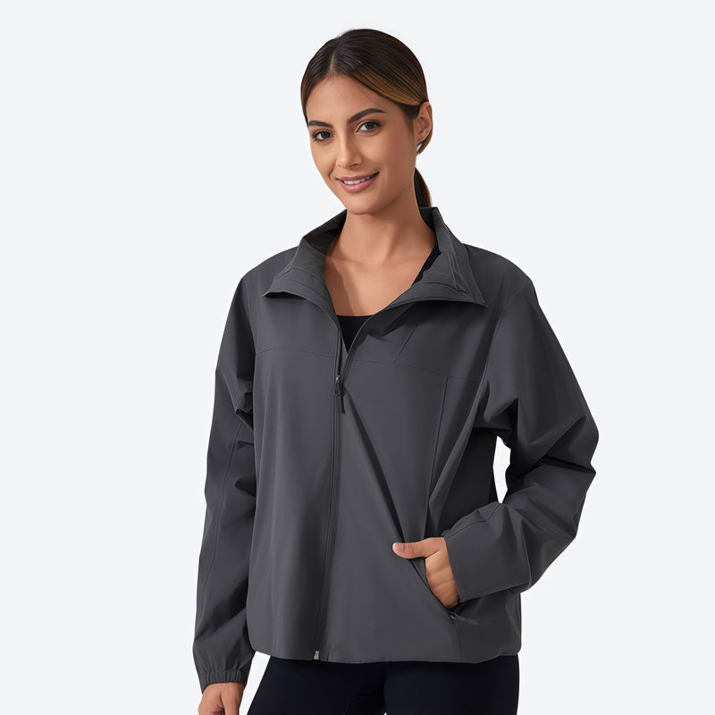 Women's slim fit windproof softshell ski jacket - gray softshell jacket, for travel and daily commute