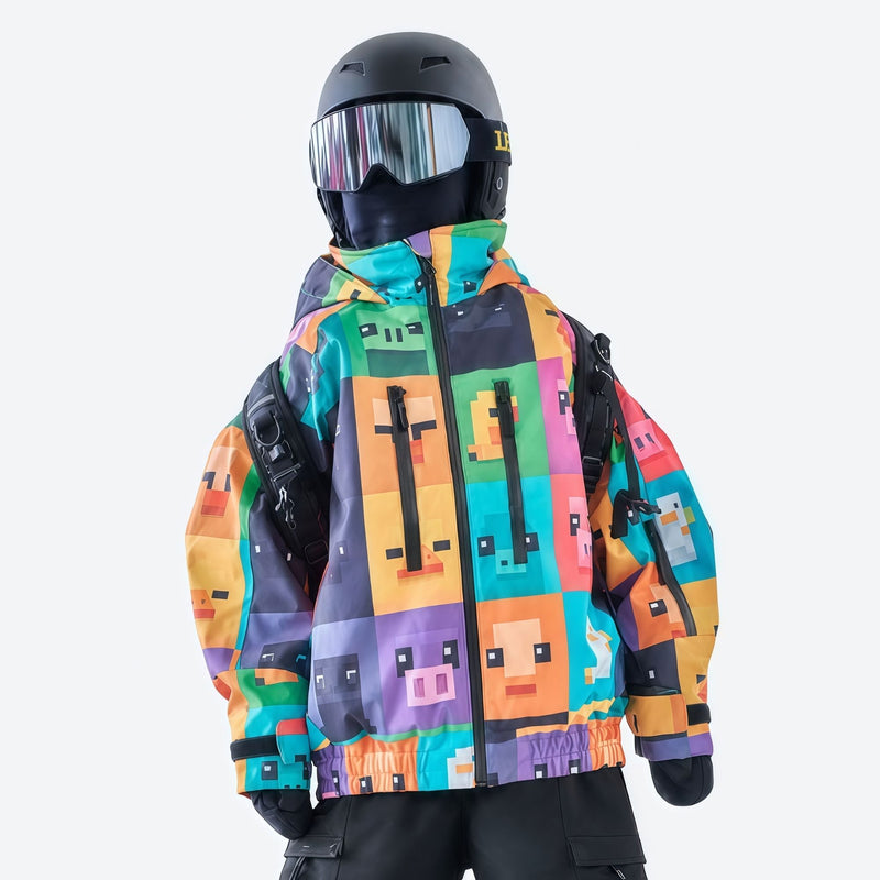 Kids breathable 2-layer graffiti print ski set - multicolor print kids jacket, for kids skiing and snowboarding