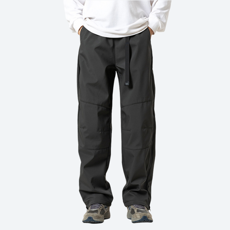 Men's water-repellent stain-resistant work trail pants - black 3-proof cargo pants with white top, front standing view