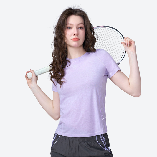 Women's seamless merino wool base layer top - lavender merino wool quick-dry tee, for running and outdoor workouts