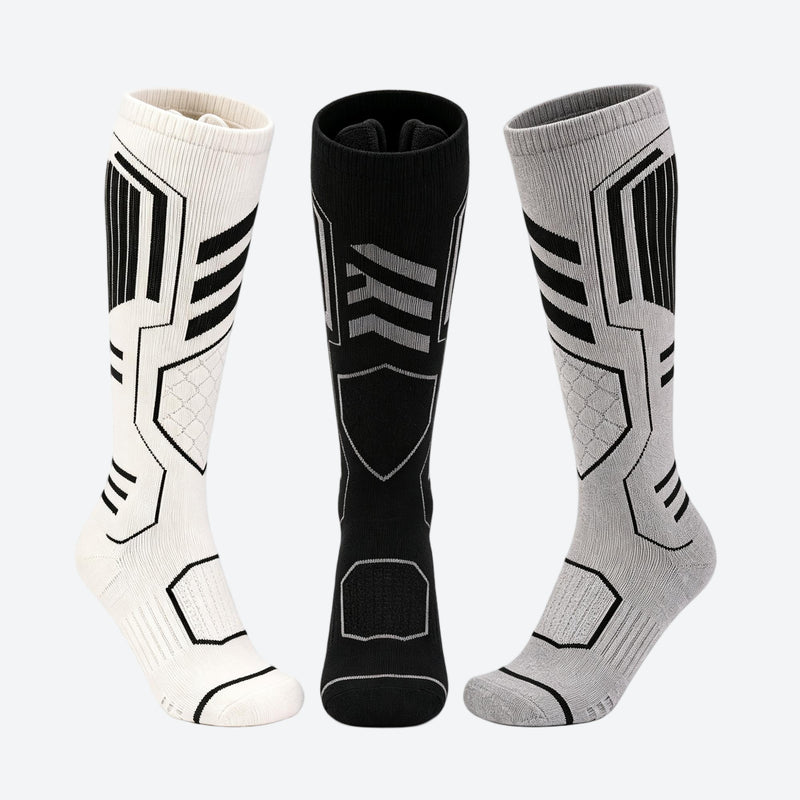Breathable knee-high merino ski socks - white black gray compression merino ski socks, for cold-weather training