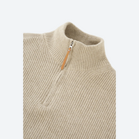 
                  
                    Breathable warm fleece pullover with half zip - oatmeal beige boxfleece half-zip sweatshirt, for travel and daily commute
                  
                
