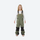 Youth 3-layer ski suit with bib pants - olive bib pants with black knee patches, for kids skiing and snowboarding