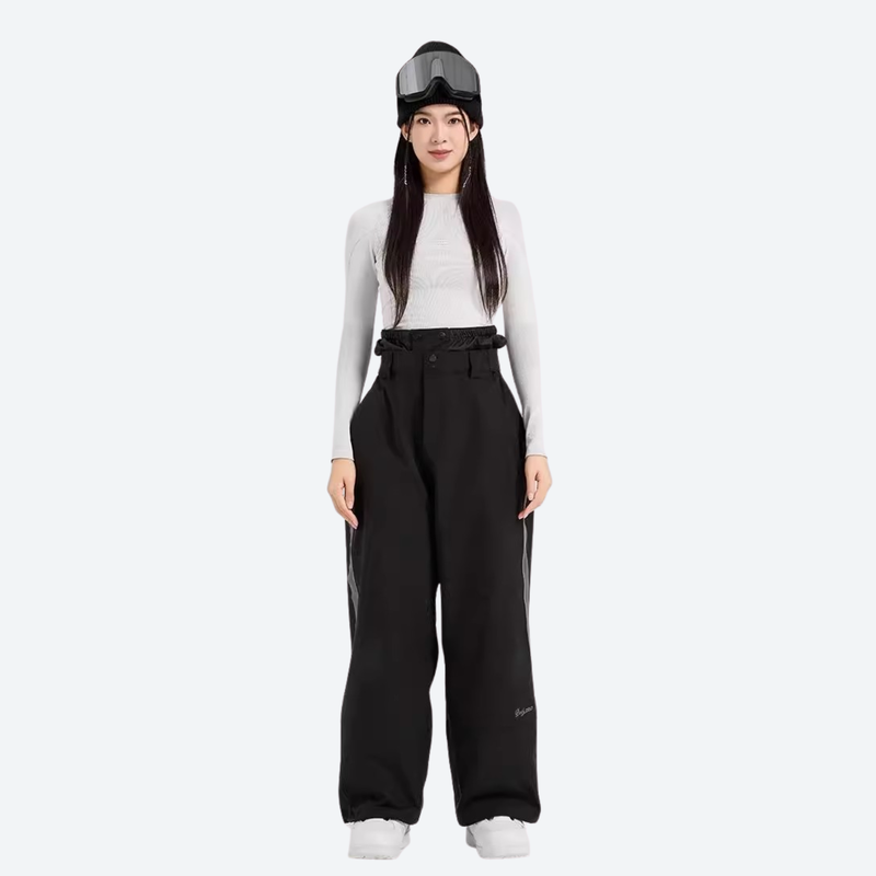 Women's breathable 2L colorblock ski set - black wide-leg snow pants with white top, for resort and street wear
