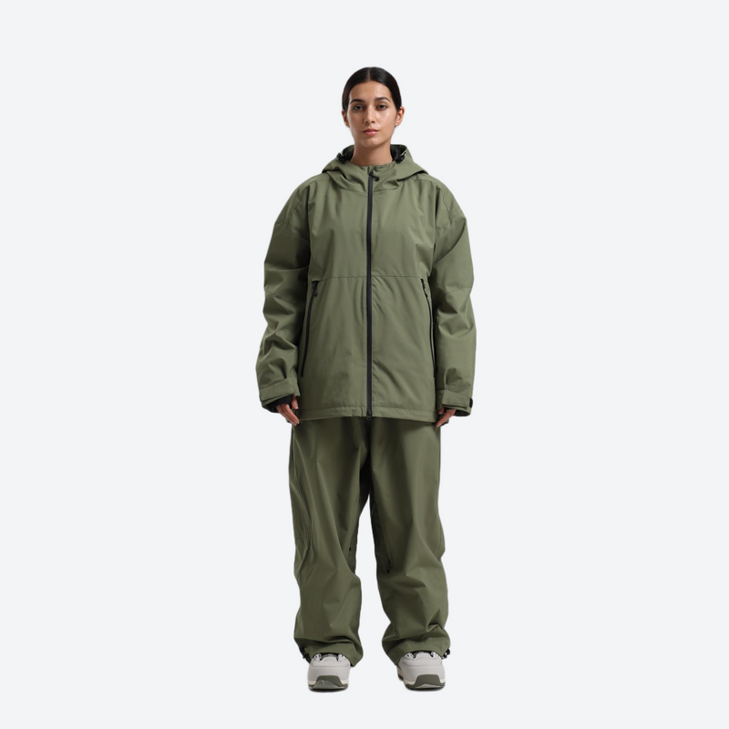 Women's breathable ski jacket set - sage green jacket with sage pants, for resort and street wear